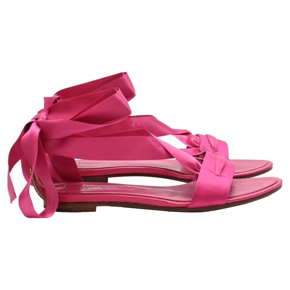 Saint Laurent Wrap-Up Flat Sandals in Pink Satin